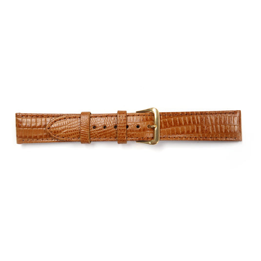 Genuine Leather Watch Band 16-18mm Flat Stitched Lizard Grain in Brown and Tan - Universal Jewelers & Watch Tools Inc. 