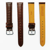 Lizard Watch Band, 16MM Wide, Padded, Regular Size, Brown Color, Brown Stitched, Gold and Silver Buckle, Genuine Leather Watch Strap Replacement