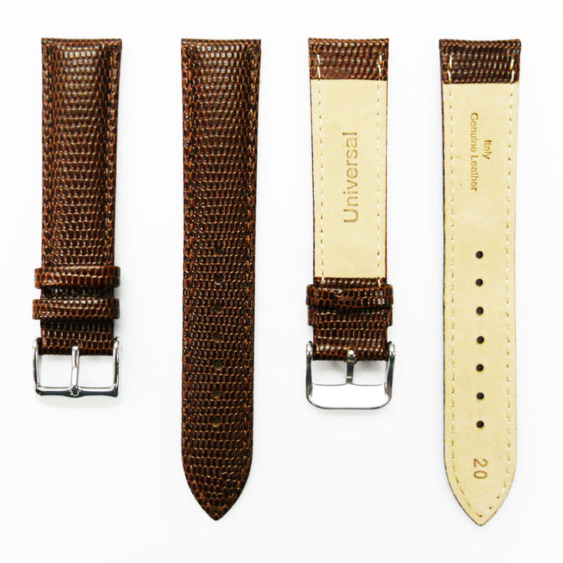 Load image into Gallery viewer, Lizard Watch Band, 20MM Wide, Padded, Regular Size, Brown Color, Brown Stitched, Gold and Silver Buckle, Genuine Leather Watch Strap Replacement
