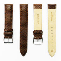 Lizard Watch Band, 20MM Wide, Padded, Regular Size, Brown Color, Brown Stitched, Silver and Gold Buckle, Genuine Leather Watch Strap Replacement