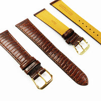 Lizard Watch Band, 20MM Wide, Padded, Regular Size, Brown Color, Brown Stitched, Gold and Silver Buckle, Genuine Leather Watch Strap Replacement