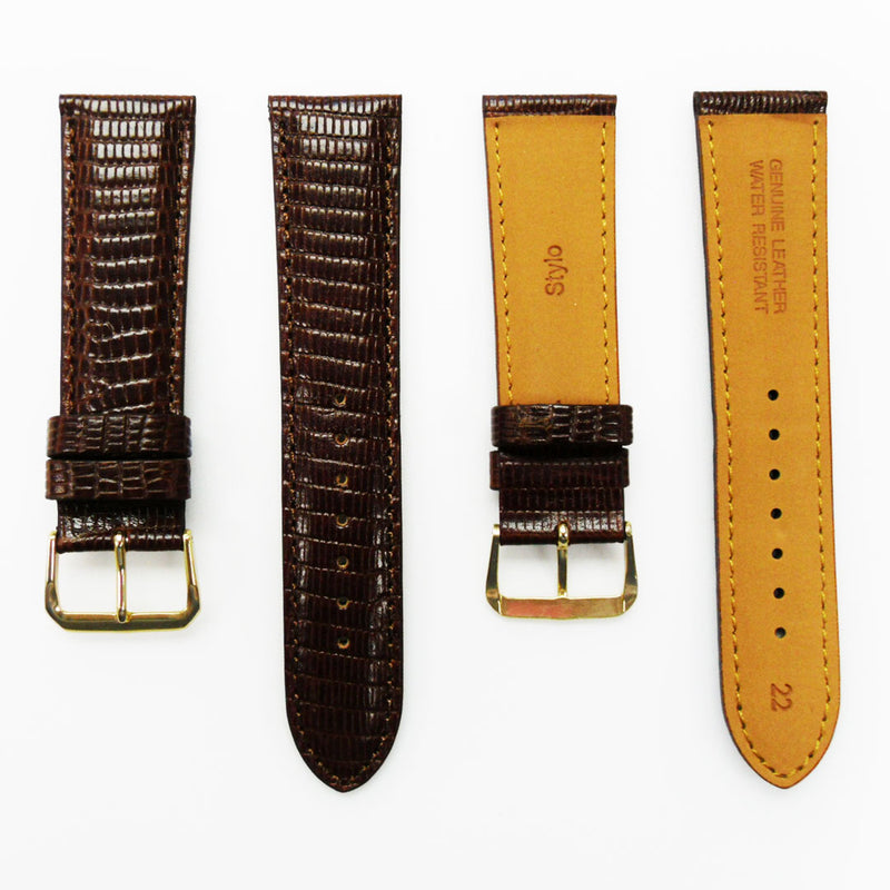Load image into Gallery viewer, Lizard Watch Band, 22MM Wide, Padded, Regular Size, Brown Color, Brown Stitched, Silver and Gold Buckle, Genuine Leather Watch Strap Replacement
