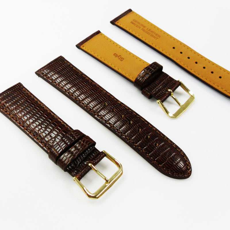 Load image into Gallery viewer, Lizard Watch Band, 22MM Wide, Padded, Regular Size, Brown Color, Brown Stitched, Silver and Gold Buckle, Genuine Leather Watch Strap Replacement
