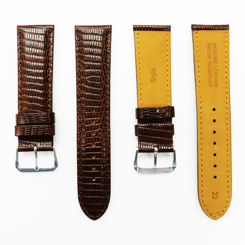 Load image into Gallery viewer, Lizard Watch Band, 22MM Wide, Padded, Regular Size, Brown Color, Brown Stitched, Silver and Gold Buckle, Genuine Leather Watch Strap Replacement
