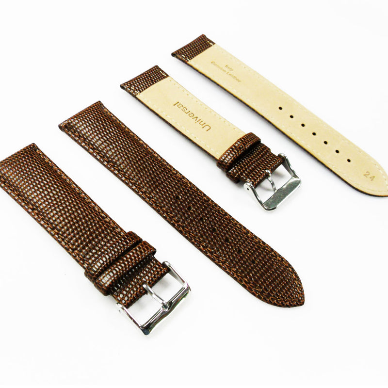 Load image into Gallery viewer, Lizard Watch Band, 24MM Wide, Padded, Regular Size, Brown Color, Brown Stitched, Silver and Gold Buckle, Genuine Leather Watch Strap Replacement
