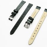 Lizard Style, Ladies Watch Band, 12MM Wide Flat, Regular Size, Black Color, Silver Buckle, Genuine Leather Strap Replacement
