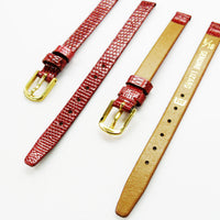 Lizard Style, Ladies Watch Band, 12MM Wide Flat, Regular Size, Red Color, Silver Buckle, Genuine Leather Strap Replacement