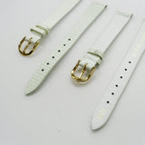 Lizard Style, Ladies Watch Band, 13MM Wide Flat, XL Size, White Color, Gold Buckle, Genuine Leather Strap Replacement