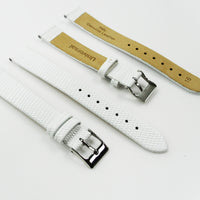 Lizard Watch Band, 16MM and 18MM Wide Flat, Regular Size, White Color, Silver Buckle, Genuine Leather Strap Replacement