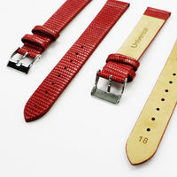 Lizard Watch Band, 18MM Wide Flat, Regular Size, Red Color, Silver  Buckle, Genuine Leather Strap Replacement