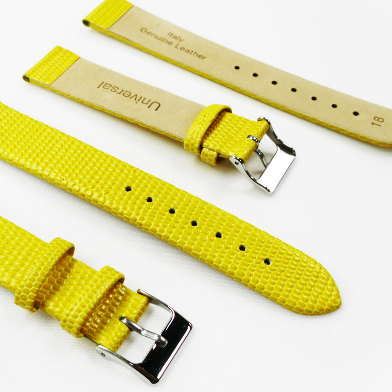 Load image into Gallery viewer, Lizard Watch Band, 18MM Wide Flat, Regular Size, Yellow Color, Silver Buckle, Genuine Leather Strap Replacement
