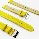 Lizard Watch Band, 18MM Wide Flat, Regular Size, Yellow Color, Silver Buckle, Genuine Leather Strap Replacement