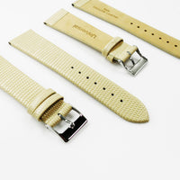 Lizard Watch Band, 22MM Wide Flat, Regular Size, Beige Color, Silver Buckle, Genuine Leather Strap Replacement