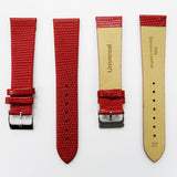 Lizard Watch Band, 22MM Wide Flat, Regular Size, Red Color, Silver Buckle, Genuine Leather Strap Replacement