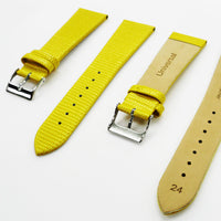Lizard Watch Band, 24MM Wide Flat, Regular Size, Yellow Color, Silver Buckle, Genuine Leather Strap Replacement
