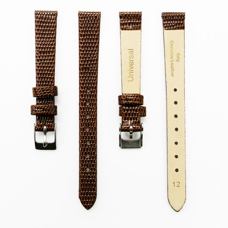 Load image into Gallery viewer, Lizard Style, Ladies Watch Band, 12MM Wide Flat, Regular Size, Purple Color, Silver Buckle, Genuine Leather Strap Replacement
