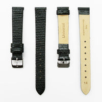 Lizard Style, Ladies Watch Band, 14MM Wide Flat, Regular Size, Yellow Color, Silver Buckle, Genuine Leather Strap Replacement