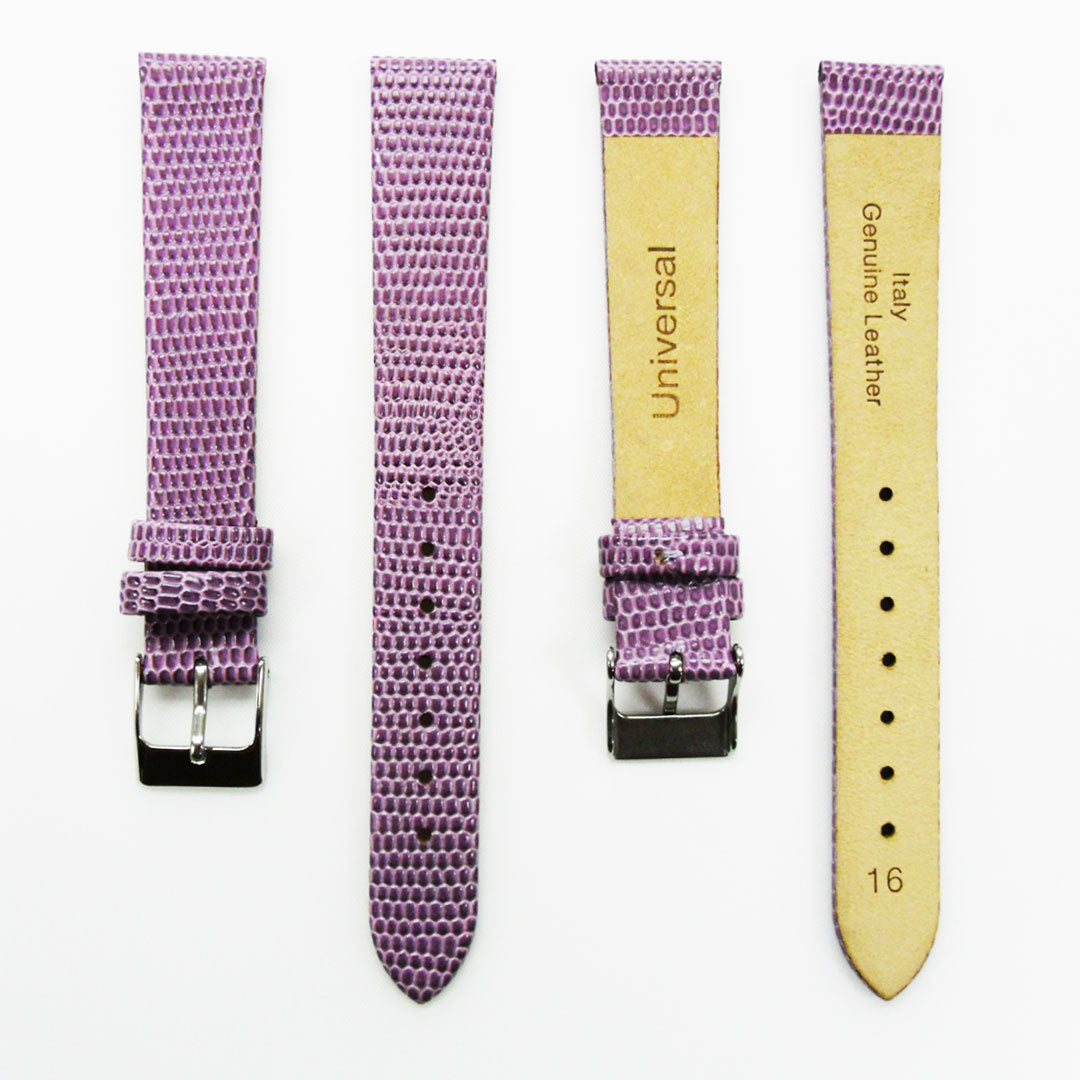 Lizard Watch Band, 16MM and 18MM Wide Flat, Regular Size, White Color, Silver Buckle, Genuine Leather Strap Replacement