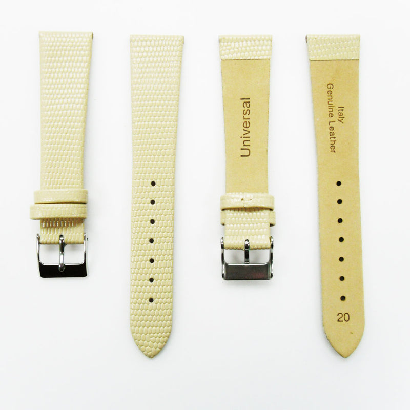 Load image into Gallery viewer, Lizard Watch Band, 20MM Wide Flat, Regular Size, White Color, Silver Buckle, Genuine Leather Strap Replacement
