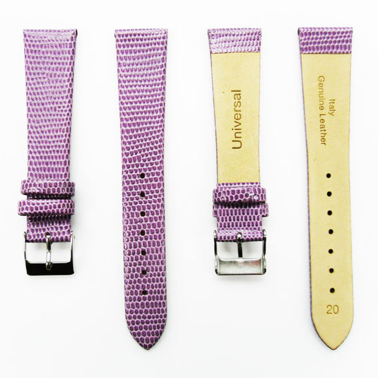 Lizard Watch Band, 20MM Wide Flat, Regular Size, White Color, Silver Buckle, Genuine Leather Strap Replacement