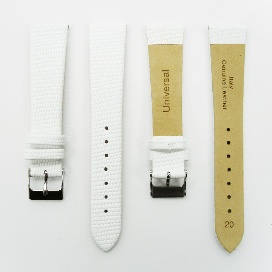 Lizard Watch Band, 20MM Wide Flat, Regular Size, Beige Color, Silver Buckle, Genuine Leather Strap Replacement