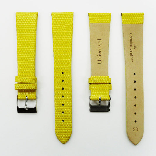 Lizard Watch Band, 20MM Wide Flat, Regular Size, White Color, Silver Buckle, Genuine Leather Strap Replacement