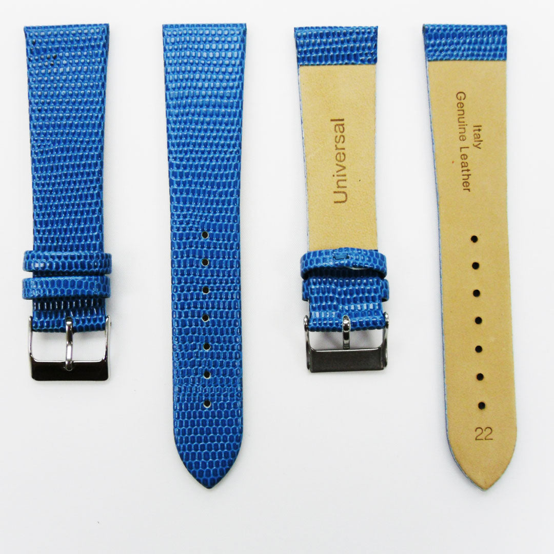 Lizard Watch Band, 22MM Wide Flat, Regular Size, Purple Color, Silver Buckle, Genuine Leather Strap Replacement