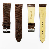Lizard Watch Band, 24MM Wide Flat, Regular Size, Beige Color, Silver Buckle, Genuine Leather Strap Replacement