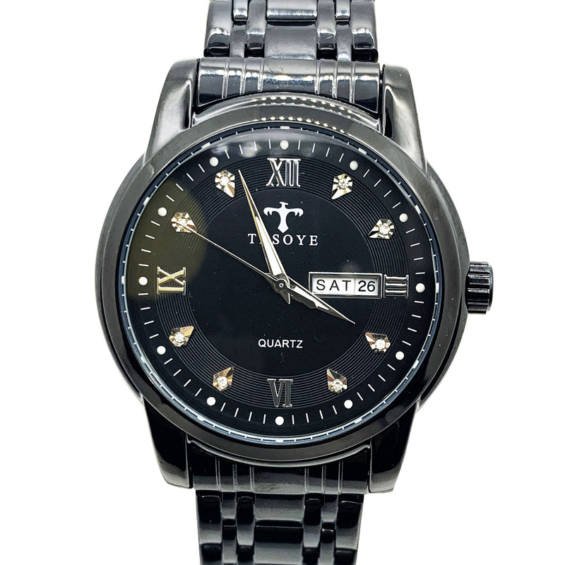 Load image into Gallery viewer, Luxury Black Dial Day and Date Men&#39;s Stainless Steel Black Dress Watch
