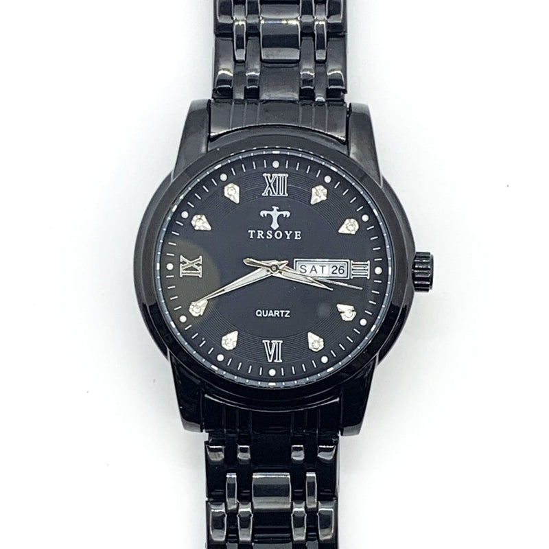 Load image into Gallery viewer, Luxury Black Dial Day and Date Men&#39;s Stainless Steel Black Dress Watch
