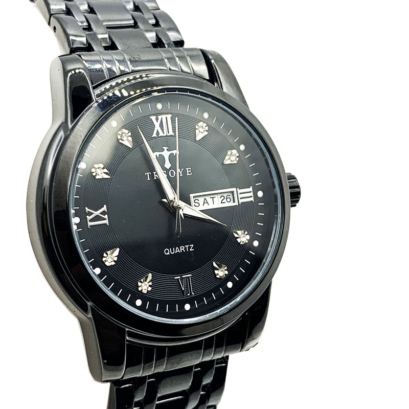 Load image into Gallery viewer, Luxury Black Dial Day and Date Men&#39;s Stainless Steel Black Dress Watch
