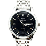 Luxury Black Dial Day and Date Men's Stainless Steel Silver Dress Watch