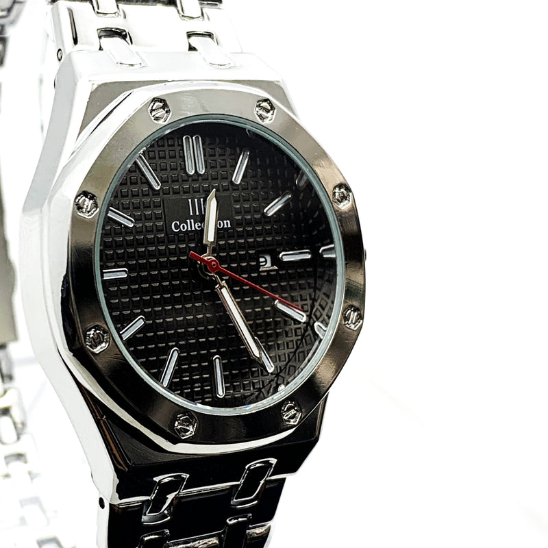 Load image into Gallery viewer, Ladies Fashion Watch Silver Case Black Dial with Date Luxury Look
