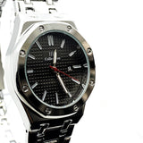 Men's Fashion Watch Silver Case Black Dial with Date Luxury Quartz