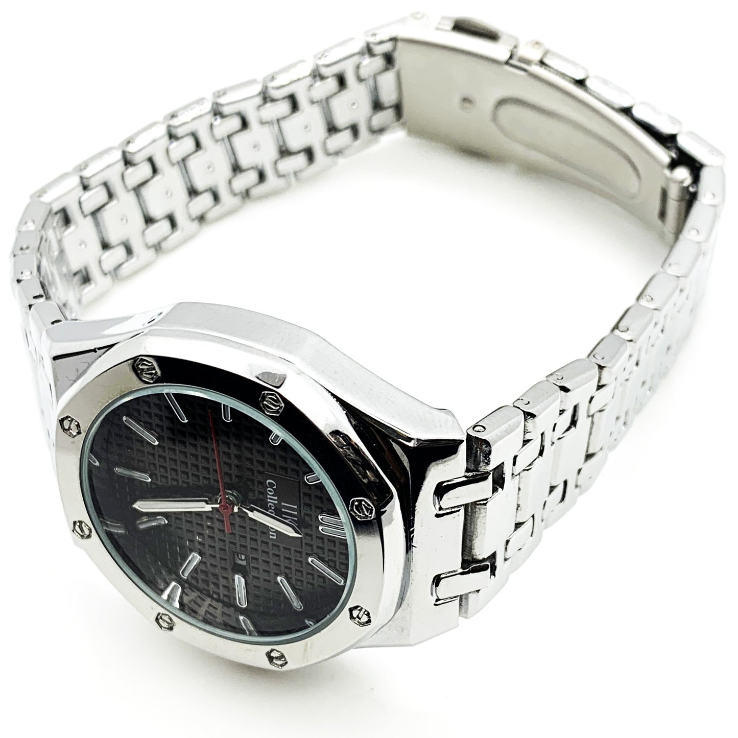 Ladies Fashion Watch Silver Case Black Dial with Date Luxury Look