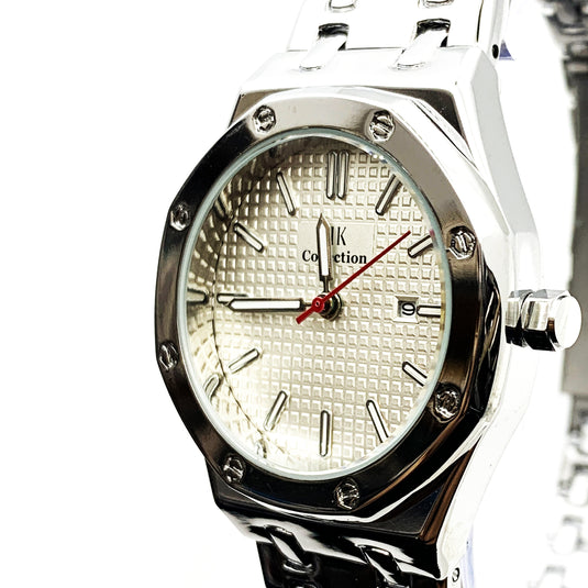 Ladies Fashion Watch Silver Case White Dial with Date Luxury Look