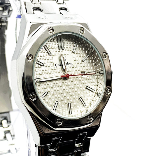 Ladies Fashion Watch Silver Case White Dial with Date Luxury Look