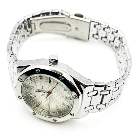 Ladies Fashion Watch Silver Case White Dial with Date Luxury Look