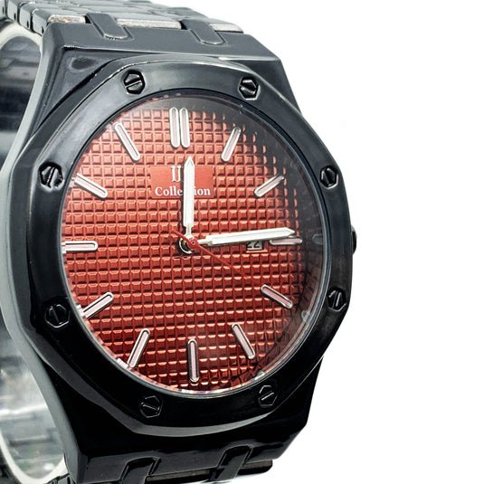Men's Fashion Watch Black Case Red Dial with Date Luxury Quartz