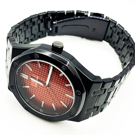 Men's Fashion Watch Black Case Red Dial with Date Luxury Quartz