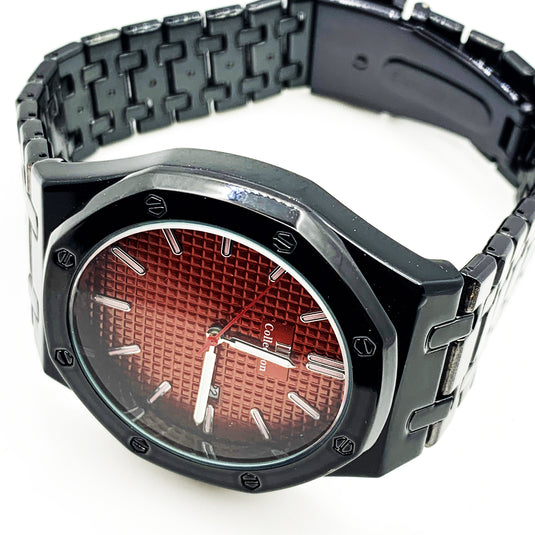 Men's Fashion Watch Black Case Red Dial with Date Luxury Quartz