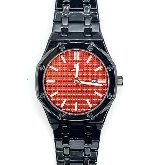 Men's Fashion Watch Black Case Red Dial with Date Luxury Quartz