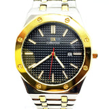 Men's Fashion Watch Yellow Golden Case Black Dial with Date Luxury Quartz