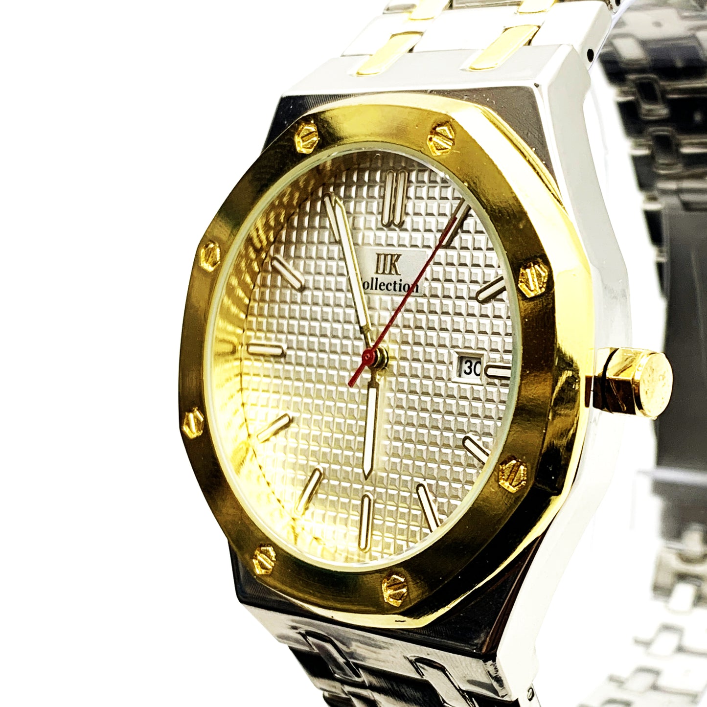 Men's Fashion Watch Yellow Golden Case White Dial with Date Luxury Quartz