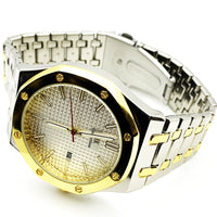 Men's Fashion Watch Yellow Golden Case White Dial with Date Luxury Quartz