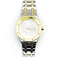 Men's Fashion Watch Yellow Golden Case White Dial with Date Luxury Quartz