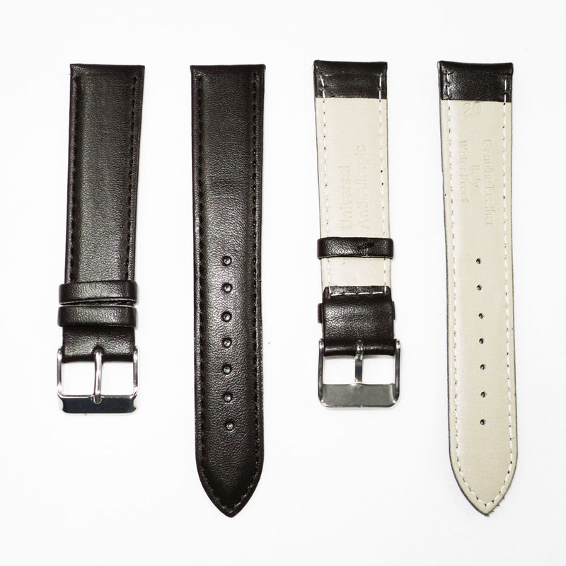 Load image into Gallery viewer, Genuine Leather Watch Band, Black Padded, Plain, Black Stitches, 20MM, Regular Size, Stainless Steel Silver Buckle
