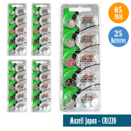 Maxell Japan - CR1220 Watch Batteries Single Pack with 5 Batteries