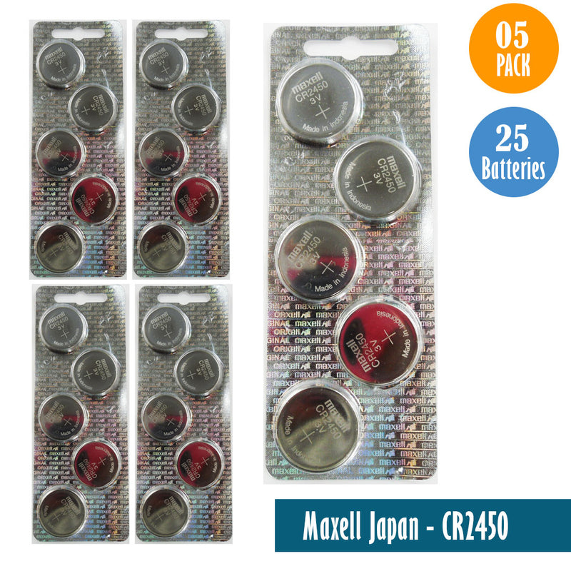 Load image into Gallery viewer, Maxell Japan - CR2450 Watch Batteries 1 Pack of 5 Batteries
