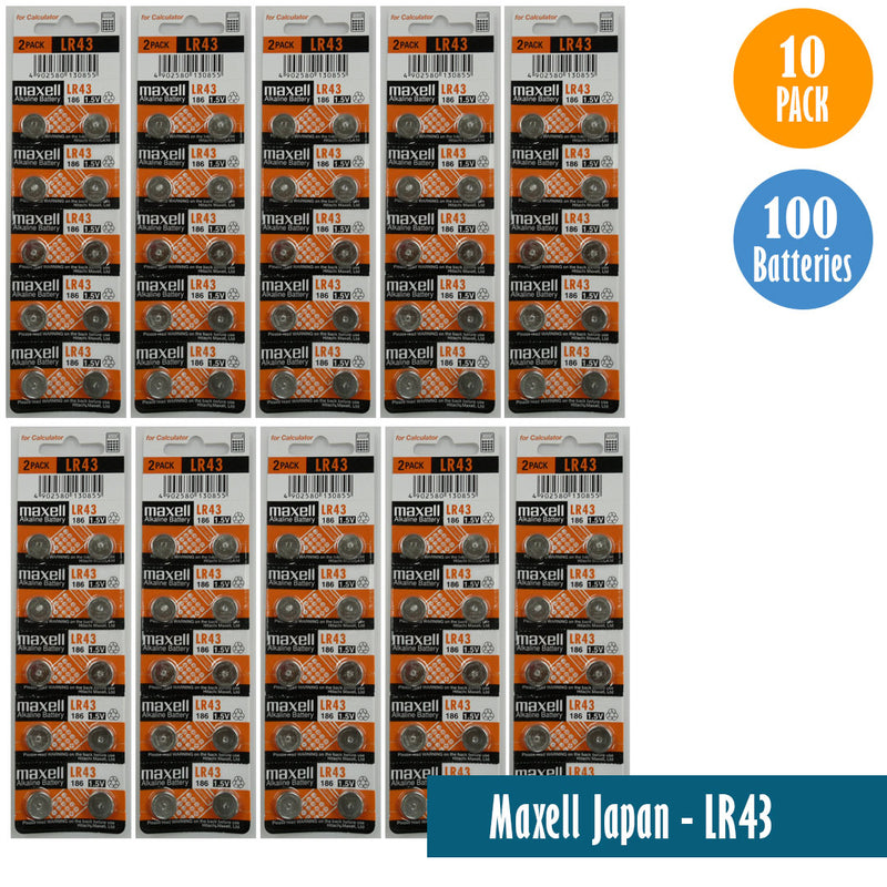 Load image into Gallery viewer, Maxell Japan - LR43 (186) Watch Batteries Single Pack of 10 Batteries
